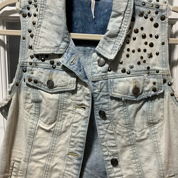 Free People Studded Light Wash Jean Vest - Picture 2 of 16